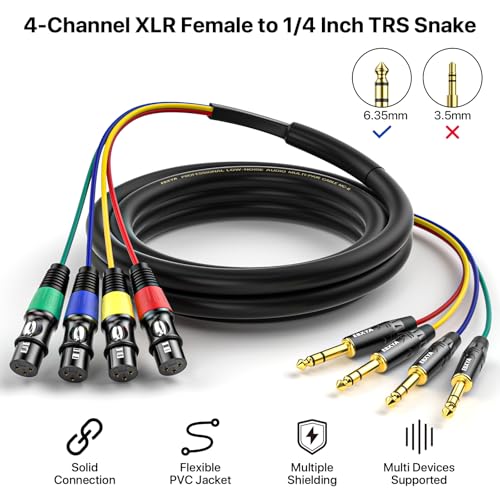 EBXYA 4 Channel 1/4 Inch TRS to XLR Snake Cables,Recording Snake Cable | 6.35mm Jack Stereo Audio Balanced Line to XLR Microphone Cables,3 Feet 1 Pack - size: 4-Channel 3 Feet, style: TRS to XLR Female