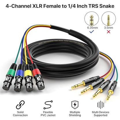 EBXYA 4 Channel 1/4 Inch TRS to XLR Snake Cables,Recording Snake Cable | 6.35mm Jack Stereo Audio Balanced Line to XLR Microphone Cables,3 Feet 1 Pack - size: 4-Channel 3 Feet, style: TRS to XLR Female