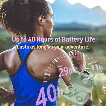 JVC Fitness Series True Wireless Sport Earbuds with Adjustable Hooks, Active Noise Cancelling, Ambient Sound Mode, IP57 Waterproof, 40hr Long Battery Life, App EQ, Low Latency, Mic HAEC75TG Green - color: Green