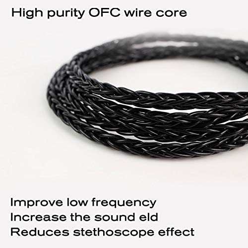 JCALLY Headphone Cable, Replacement wire Oxygen-Free Copper Upgrade 5N OFC Headphone Wire 8 Shares 0.78mm 2pin connector Earphone 3.5mm Wire with Microphone iem cable with microphone (Black 0.78mm) - size: Black 0.78mm