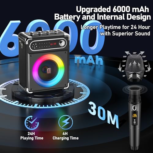 Karaoke Machine with 3 Wireless 0-Delay Microphones for Adults, Portable Bluetooth Speaker with 5.25" Woofer & 2" Tweeter, PA System Bass/Treble/Echo Control Supports TWS/FM/TV/AUX/USB/TF/REC - size: 3 Mics