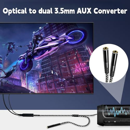 192KHz DAC Optical to Dual 3.5mm Converter,Optical Audio Cable to AUX Cable Adapter,Digital to Analog Audio Converter for HDTV DVD Set-top Boxes (from O-ptical to Dual 1/8 Only) Aux Cable - 2.8FT - size: 2.8FT
