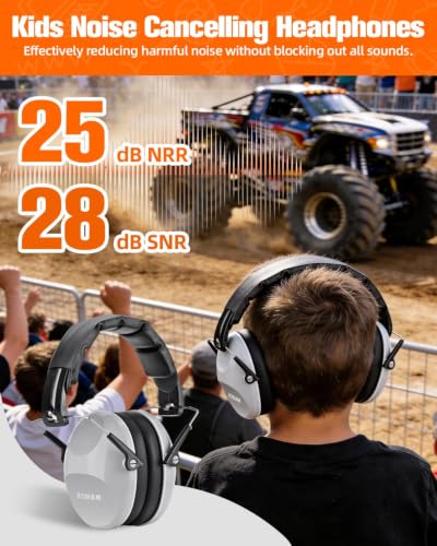 ZOHAN 032 Kids Noise Canceling Headphones - 25dB NRR Kids Ear Protection Earmuffs for School, Monster Jam, Fireworks, Travel, Air Show, Concert, Autism - Grey - color: Grey
