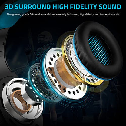 Pacrate Gaming Headset with Microphone for PC PS4 PS5 Headset Noise Cancelling Gaming Headphones for Laptop Mac Switch Xbox One Headset with LED Lights Deep Bass for Kids Adults Black Blue - color: Black Blue