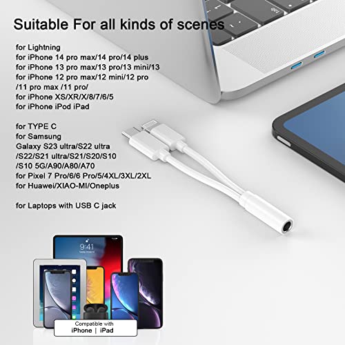 Lightning to 3.5 mm Headphone Jack Adapter,[MFi Certified] iPhone Headphones Aux Audio Dongle+USB Type C to 3.5 mm Jack Female Adapter for iPhone 17 16 15 14 13 Pro Max 12 11 XS XR 8 7 S23 S22 | Aux Audio Dongle+USB Type C to 3.5 mm Jack Female Adapter fo