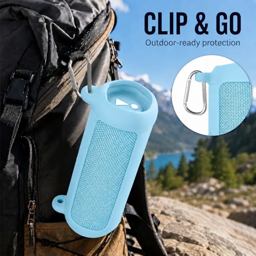 Boobowl Silicone Case for JBL Flip 7 with Shoulder Strap&Carabiner- Sky Blue - color: Sky blue