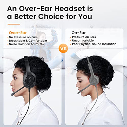 EKSA Headset with Microphone for Laptop, Wired Computer Headset with Volume & Mic Mute Controls, Lightweight PC Headphones for Office Call Center Skype (Over Ear USB Headset with AI ENC) - style: Over Ear USB Headset with AI ENC