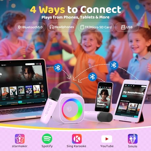 Karaoke Machine for Kids, Toys for 3-12 Years Old Girls Gifts, Kids Karaoke Microphone Machine Toy, Best Fun Christmas Birthday Gifts for 5 6 7 8 9 10 11 Years Teens Girl Boys Purple 2 Mic - color: Purple 2 Mics