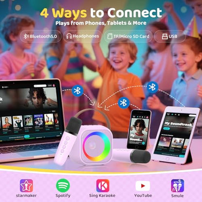 Karaoke Machine for Kids, Toys for 3-12 Years Old Girls Gifts, Kids Karaoke Microphone Machine Toy, Best Fun Christmas Birthday Gifts for 5 6 7 8 9 10 11 Years Teens Girl Boys Purple 2 Mic - color: Purple 2 Mics