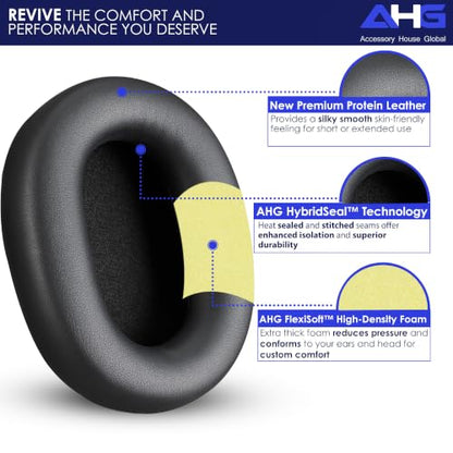 AHG Accessory House Global Premium Replacement Ear Pads Compatible with Sony WH-CH720N / WH-CH710N Headphones Premium Protein Leather Ear Cushions, Easy DIY Fit, Soft High-Density Foam (Black) - color: Black