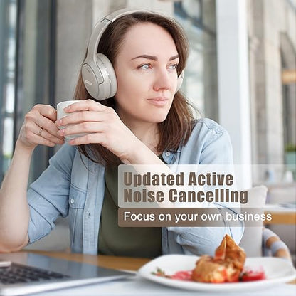 RUNOLIM Hybrid Active Noise Cancelling Headphones, 100H Playtime, Built-in Microphone, Bluetooth Wireless Over Ear Foldable Headphones with HiFi Audio, Home Travel Office - color: Silver