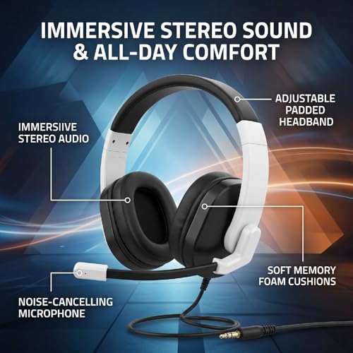 Yunseity Lightweight Gaming Headset with 3.5mm Jack Noise Canceling Microphone Over Ear Headphones for Kids Teens Adults Computer Phone