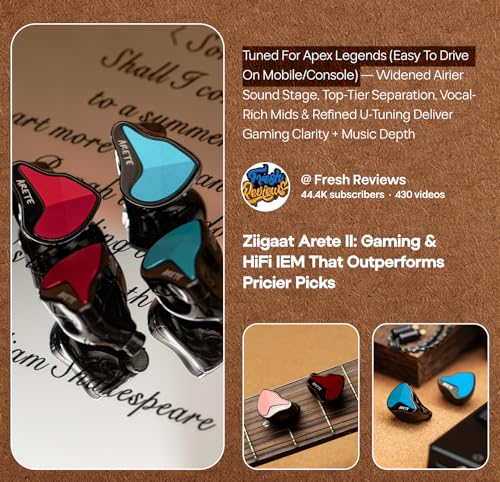 Linsoul ZiiGaat x Fresh Reviews Arete II IEM,2nd Gen 1DD+4BA Hybrid in Ear Monitor,Wired HiFi Earbuds(Red) + Kiwi Ears SONICAP Waterproof Earbud Case(Black)