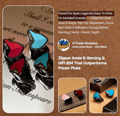 Linsoul ZiiGaat x Fresh Reviews Arete II IEM,2nd Gen 1DD+4BA Hybrid in Ear Monitor,Wired HiFi Earbuds(Red) + Kiwi Ears SONICAP Waterproof Earbud Case(Black)