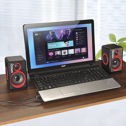 Computer Speakers, 2.0 CH PC Speakers with Surround Sound, USB Wired Laptop Speakers with Deep Bass for Desktop Computer/PC/Laptops/Smart Phone Build-in 4 Loudspeaker Diaphragm Reccazr SP2040|RED - color: Black & Red