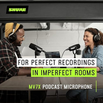 Shure MV7X XLR Podcast Microphone with XLR Cable - Dynamic Mic for Podcasting & Vocal Recording, Voice-Isolating Technology, All Metal Construction, Mic Stand Compatible, Optimized Frequency - Black
