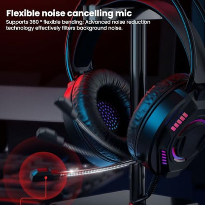 LICAEVEY Wired USB Gaming Headset for PC Switch Mobile Devices, 3.5mm RGB Headphones with 50mm Driver Unit 7.1 Surround Sound Noise Cancelling Microphone (Black) - color: Black