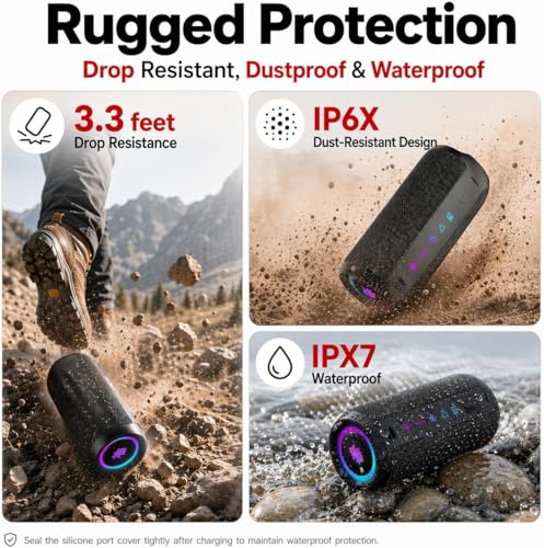 Portable Bluetooth Speaker, Powerful Sound Wireless Speaker: Boost Bass, Bluetooth 5.4, 24H Playtime, 8 RGB Modes, IPX7 Waterproof, TWS Pairing, Beach/Vacation Essentials, Gift Ideas（Black） - color: Deep Black