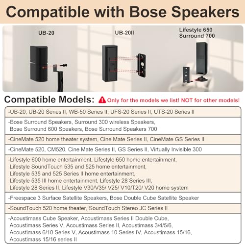 Height Adjustable UFS-20 Stand for Bose Speaker Stands, with Slideconnect Bracket, for Surround 700, OmniJewel Lifestyle 650, CineMate GS Series II, for Bose 700 Speaker Stands