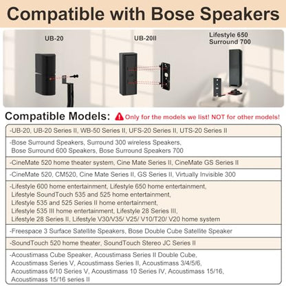 Height Adjustable UFS-20 Stand for Bose Speaker Stands, with Slideconnect Bracket, for Surround 700, OmniJewel Lifestyle 650, CineMate GS Series II, for Bose 700 Speaker Stands