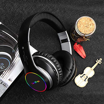 Bluetooth Headphones,Wireless/Wired Over Ear Headset,Hi-Fi Bass Stereo, Built-in Mic,LED Light Up,Foldable,Micro SD/TF, FM for Adult Teen Kid for Phone/Samsung/Pad/PC/Android/Laptop/TV(Black) - color: Black