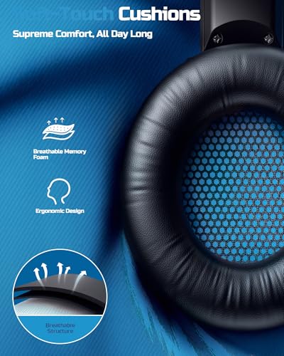 BINNUNE Wireless Gaming Headset — 2.4GHz Low-Latency USB Dongle + Bluetooth, 50mm Drivers 7.1 Surround, Noise-Cancelling Mic, 40H Battery — Over Ear Wireless Headphones for PS5, PC, Laptop, Blue - color: Blue