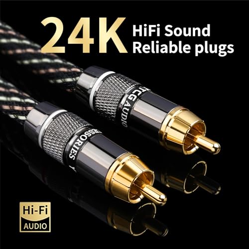 Audiophile HiFi RCA Coaxial Audio Cable 6.56ft - RCA Male to Male | 4N OFC Core, 24K Gold-Plated Plugs, Nylon Braid, Ferrite Core, Dual Shielded Digital Coax Cable for Amplifiers, CD, Turntable - size: 6.56ft/2m