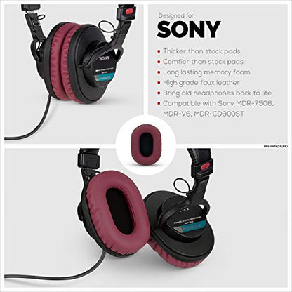 Brainwavz Replacement Earpads for Sony MDR 7506, V6, CD900ST, Memory Foam Ear Pad & Suitable for Other On Ear Headphones, Dark Red - color: Dark Red