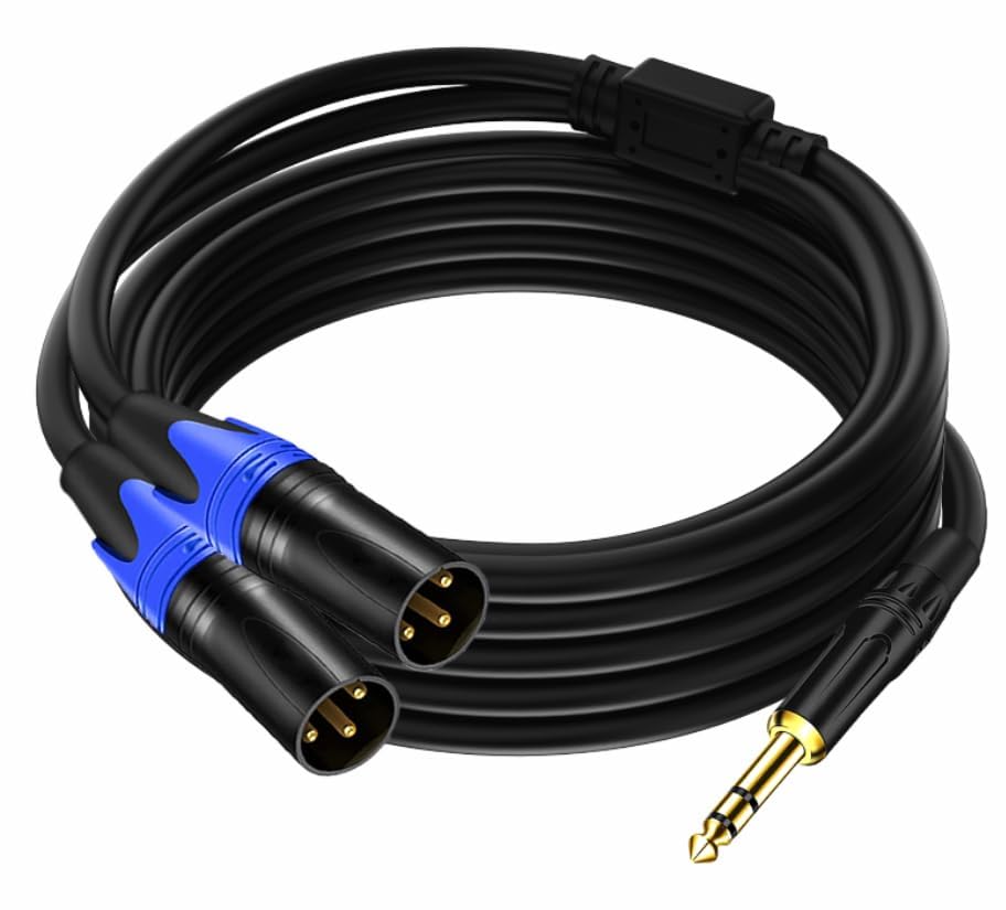 (10FT 1/4" TRS to Dual XLR Male Y Splitter Cable, 6.35mm Quarter inch Stereo to 2 XLR Male Breakout Microphone Cable Cord - size: 1/4 Inch TRS to Dual XLR Male - 10 FT