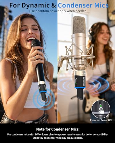 JOYO 5.8Ghz Wireless Microphone System 4 Channels XLR Transmitter Receiver Plug-on Mic Adapter for Dynamic/Phantom-Powered Condenser Live Sound, Studio, Church, Audio Mixer, PA System (MW-1A)