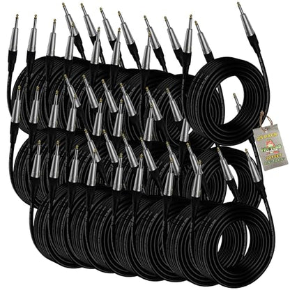 Fat Toad 20ft Instrument Cables (ShieldedPRO X Series) 24 Pack – 1/4 Inch Gold Straight-End Guitar Cords – 24 AWG Wires for Amp, Bass, Keyboard, Studio Use - size: 24 Pack