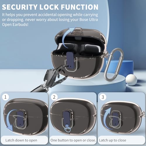 [Secure Lock] TUDIOW for Bose Ultra Open Earbuds Case(2024) | Clear TPU Shockproof Protective Cover for Bose Open Ear Wireless Earbuds Accessories with Cleaning Kit & Keychain(Clear Gray) - color: Clear Grey
