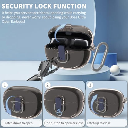 [Secure Lock] TUDIOW for Bose Ultra Open Earbuds Case(2024) | Clear TPU Shockproof Protective Cover for Bose Open Ear Wireless Earbuds Accessories with Cleaning Kit & Keychain(Clear Gray) - color: Clear Grey