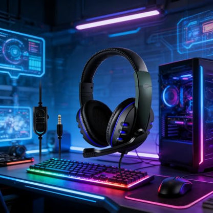 1PCS USB Wired Headset with Microphone, Comfortable Over Ear Design, Clear Communication for Office Meetings, Learning, Gaming, Blue - color: Blue