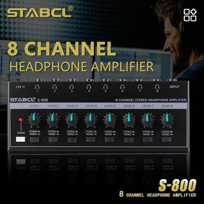 Headphone Amplifier 8 Channel, Stereo Headphone Amp with 9 Pcs 6.35mm to 3.5mm Jack, Metal Portable Studio Headphone Amp Splitter, Headphone Mixer with Mono and Stereo for Recording Studios - size: 8