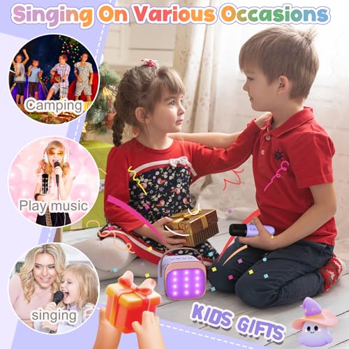 FLUESTON Mini Karaoke Machine for Kids Adults, Portable Bluetooth Speaker with Wireless Microphone, Birthday Kids Gifts Toys for Girls Ages 3, 4, 5, 6, 7, 8, 9,10,11,12+ Years Old - color: Purple 1 Mic