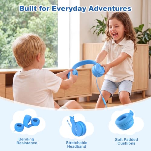 AILIHEN Kids Headphones for School with Mic, 93dB Volume Limited, SkyBlue | Wired On Ear Headphones for Kids Girls, Foldable Lightweight Headphone for Classroom Learning & Entertainment Travel Computer - color: Sky Blue