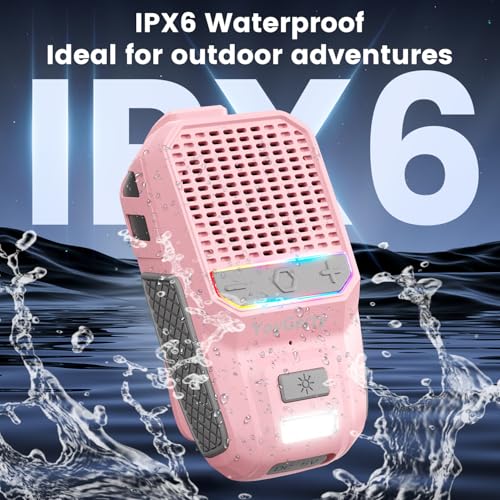2026 Upgrade Wearable Bluetooth 5.4 Speaker, IPX6 Waterproof Clip on Wireless Speakers, Portable Speaker with RGB Lights and Flash, Built-in Mic,15H Playtime for Cycling/Home/Party/Beach/Outdoor(Pink) - color: Light Pink