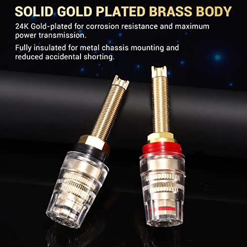 Facmogu 4PCS Black & Red Heavy Duty 5-Way Binding Post Banana Jacks 4mm, 24K Gold Plated Sold Brass Insulated Binding Post Banana Plugs, Speaker Amplifier Bindling Post Terminals - Long - size: Large-Long