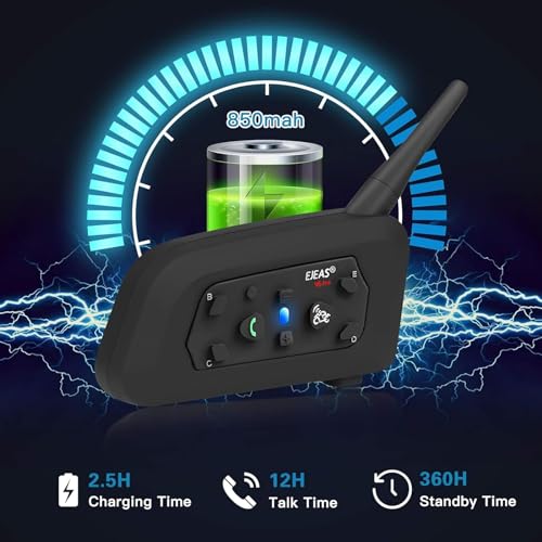 EJEAS V6 Pro Motorcycle Helmet Bluetooth Intercom, 2-Way 1200M Motorcycle Bluetooth Headset Universal Communication System with Noise Cancellation and Waterproof for Dirt Bike/ATV/Snowmobile (2PCS) - size: V6-2