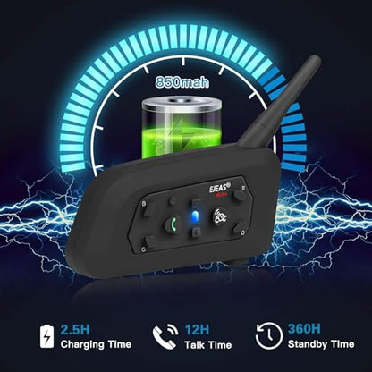EJEAS V6 Pro Motorcycle Helmet Bluetooth Intercom, 2-Way 1200M Motorcycle Bluetooth Headset Universal Communication System with Noise Cancellation and Waterproof for Dirt Bike/ATV/Snowmobile (2PCS) - size: V6-2