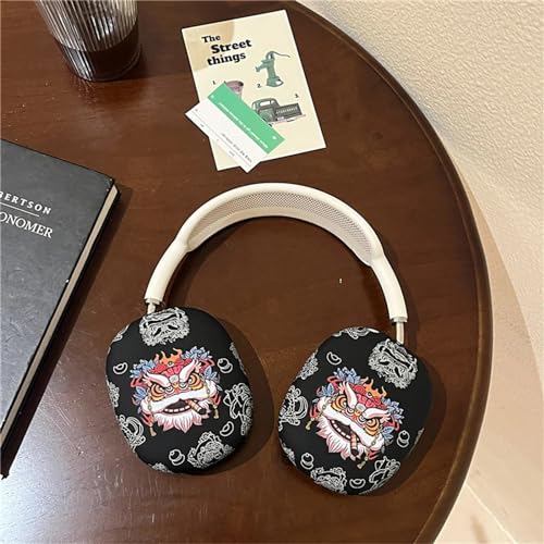 Case Compatible with AirPods Max Headphones, Cute Anime Lion Soft TPU Anti-Scratch Protective Ear Cup Covers Headphone Cases for Woman Kids Man - color: Black Lion