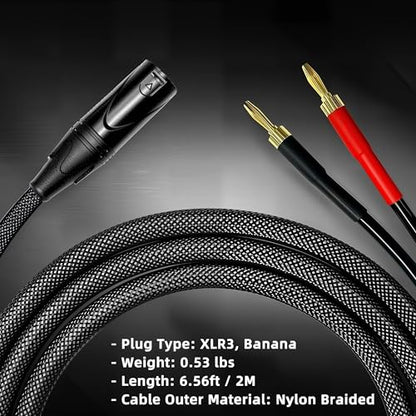 1Pack 6.56FT XLR to Banana Speaker Cable for Speaker Power Amplifier | Banana Plug to XLR Male, Male to 2 Male Plugs XLR Cable, OFC 12AWG Wire, Heavy Duty Nylon Braided Cover(Black/2M)