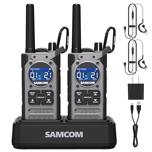 SAMCOM Commercial Walkie Talkies Long Range IP67 Waterproof Rugged Radio | AI Noise Reduction NOAA Weather FM Radio SOS Flashlight Group Repeater Capable Floats 2 Packs for Security School Church