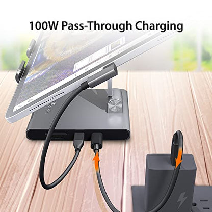 j5create Adjustable Tablet Stand with USB Type C Docking Station for iPad | Pro/Air/mini : 4K60 HDMI, 2 x USB-A 5Gbps, 100W PD Charging, microSD/SD Card Reader, 3.5mm Audio Jack (JTS224)