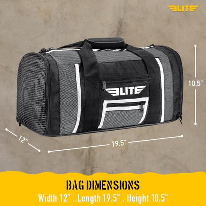 Elite Sports Boxing Gym Duffle Bag for MMA, BJJ, Jiu Jitsu gear,Duffel Athletic Gym Boxing Bag - color: Gray