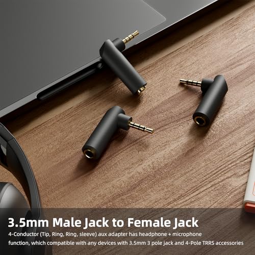 3.5mm Angle Male to Female Audio Adapter,90 Degree Right Angle Gold-Plated TRS Stereo Jack Plug Aux Connector, Compatible with Headsets, Tablets, MP3 Players, Game Controllers, Speakers - 2pack
