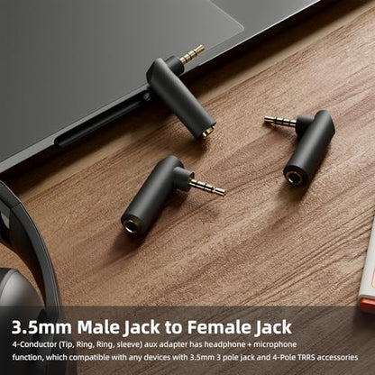 3.5mm Angle Male to Female Audio Adapter,90 Degree Right Angle Gold-Plated TRS Stereo Jack Plug Aux Connector, Compatible with Headsets, Tablets, MP3 Players, Game Controllers, Speakers - 2pack