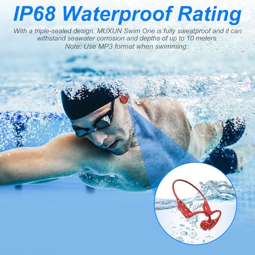 Bone Conduction Headphones - Bluetooth 5.4 & 32GB Memory MP3 Player IP68 Waterproof Headphones for Swimming, Bone Conduction with Mic Open Ear Running Headphone for Swimming, Running, Cycling (Red) - color: Red