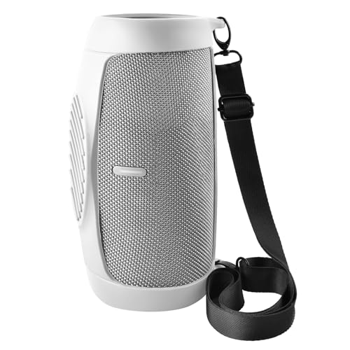 Silicone Case Cover for JBL Charge 5 Portable Bluetooth Speaker | Travel Gel Soft Skin,Waterproof Rubber Carrying Pouch with Strap (White) - color: White